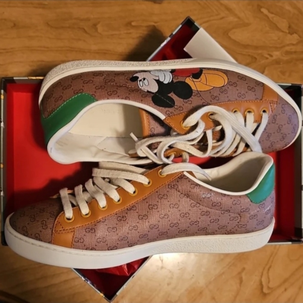 Gucci Brown and Green Mickey Mouse Sneakers